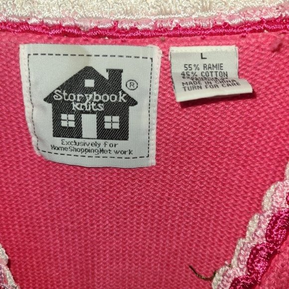 Storybook Knits Pink Cardigan Sweater Roses L - Picture 11 of 14
